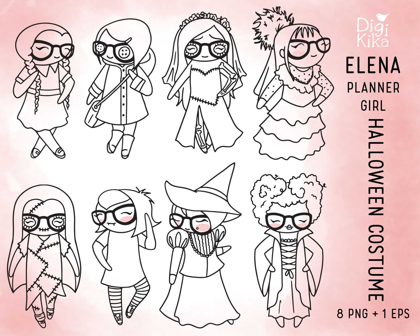 Elena Planner Girl – Halloween Costume Clipart Set – Famous Characters – Instant Download PNG