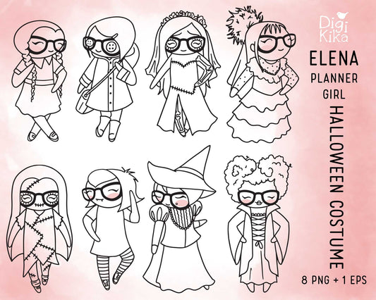 Elena Planner Girl – Halloween Costume Clipart Set – Famous Characters – Instant Download PNG