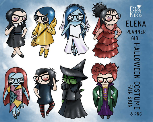 Elena Planner Girl – Halloween Costume FAIR Skin Clipart Set – Famous Characters – Instant Download PNG
