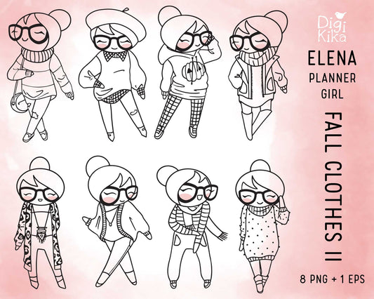 Elena Fall Outfit SET 2 – DOODLE ClipArt Collection – PNG, SVG, EPS & DXF