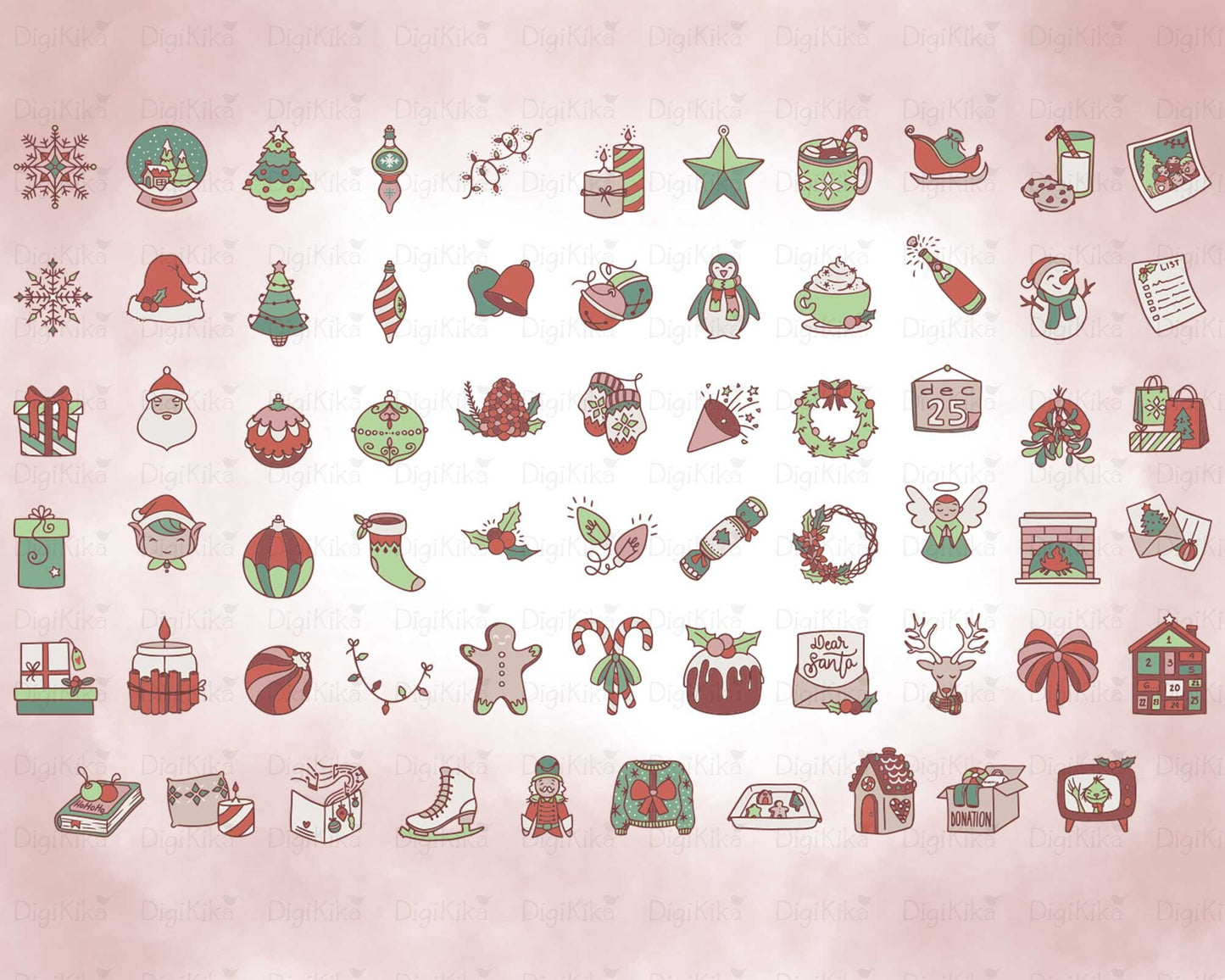 65 Doodle Christmas Icons Color Bundle - Vector Christmas Clipart - EPS Icons for Planner Sticker, scrapbook, craft, planner clipart