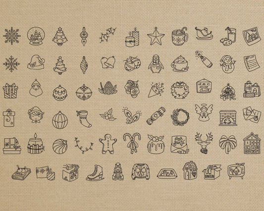 65 Doodle Christmas Stamp Icons Bundle - Icons Clipart - Digital Stamp - Vector Icons for Planner Sticker, scrapbook, craft, planner clipart