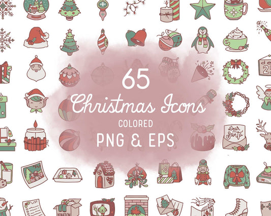 65 Doodle Christmas Icons Color Bundle - Vector Christmas Clipart - EPS Icons for Planner Sticker, scrapbook, craft, planner clipart