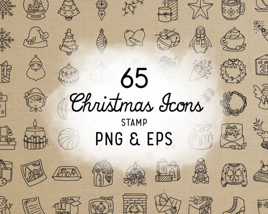 65 Doodle Christmas Stamp Icons Bundle - Icons Clipart - Digital Stamp - Vector Icons for Planner Sticker, scrapbook, craft, planner clipart