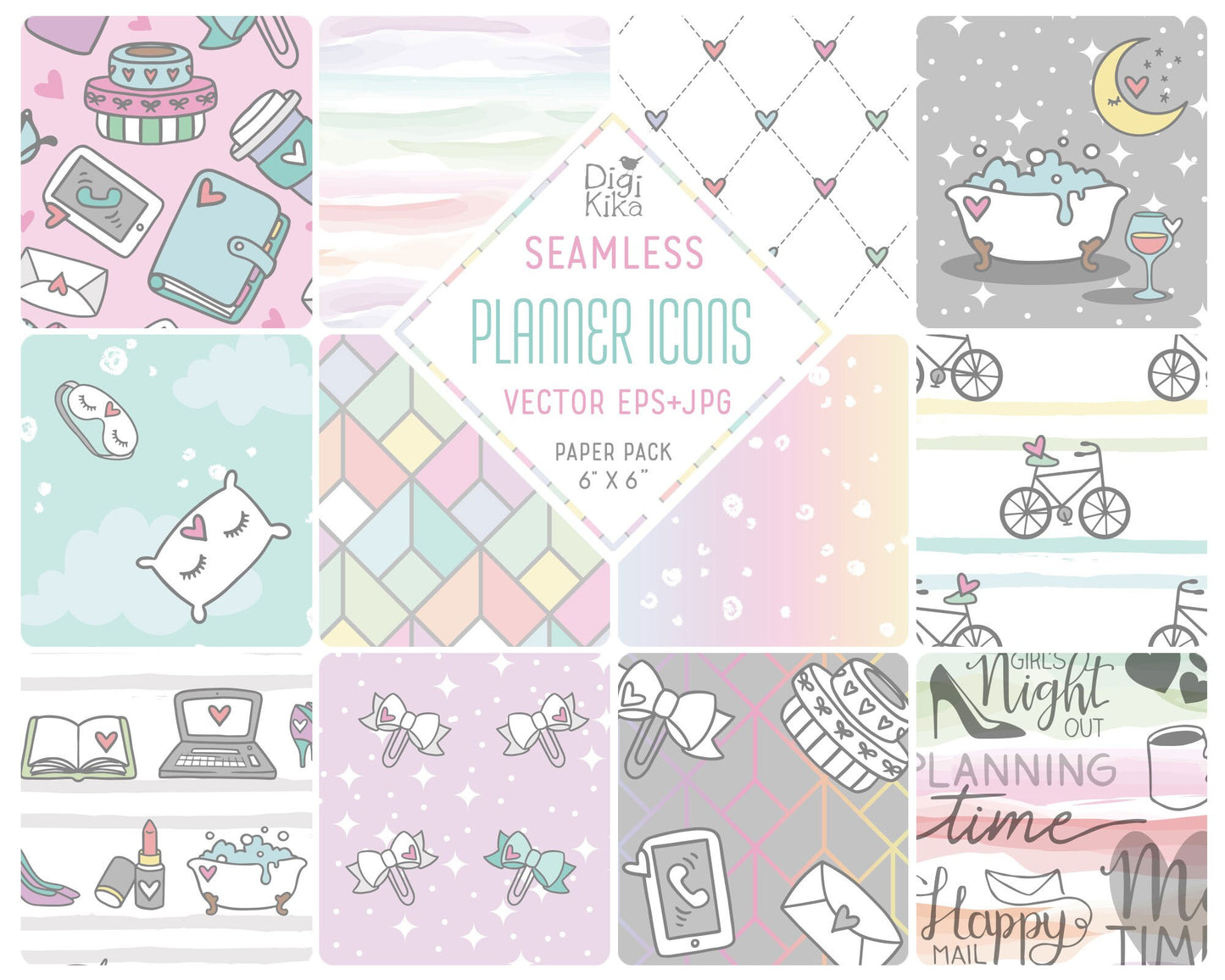 Planner Accessories Seamless Paper - Planner Tillable Patter - Fabric Print, Wall Paper, Wrapping Paper, Vector Pattern