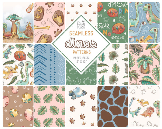 Dinosaurs Seamless Pattern – Tileable Dino Design for Fabric, Wallpaper, Wrapping Paper & Surface Prints – Instant Download