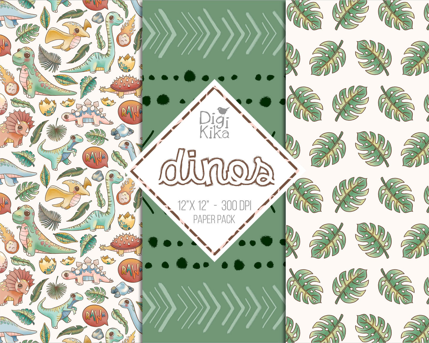 30 Papéis Digitais de Dinossauros – fundos fofos de scrapbook de dinossauros para cartões, convites, adesivos e artesanato – download instantâneo