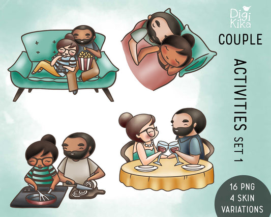 Couple Activities Clipart  - Elena Planner Girl and Oliver - Color Graphics  PNG, EPS, SVG – Small Commercial Use