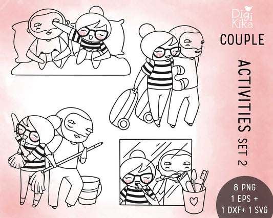 Couple Activities Clipart  SET 2 - Elena Planner Girl and Oliver Digital Stamp - Planner Sticker, scrapbook, craft, planner clipart