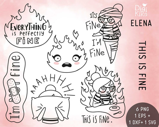 This is Fine Elena – DOODLE Clipart Set – PNG, SVG, EPS + DXF - Instant Download