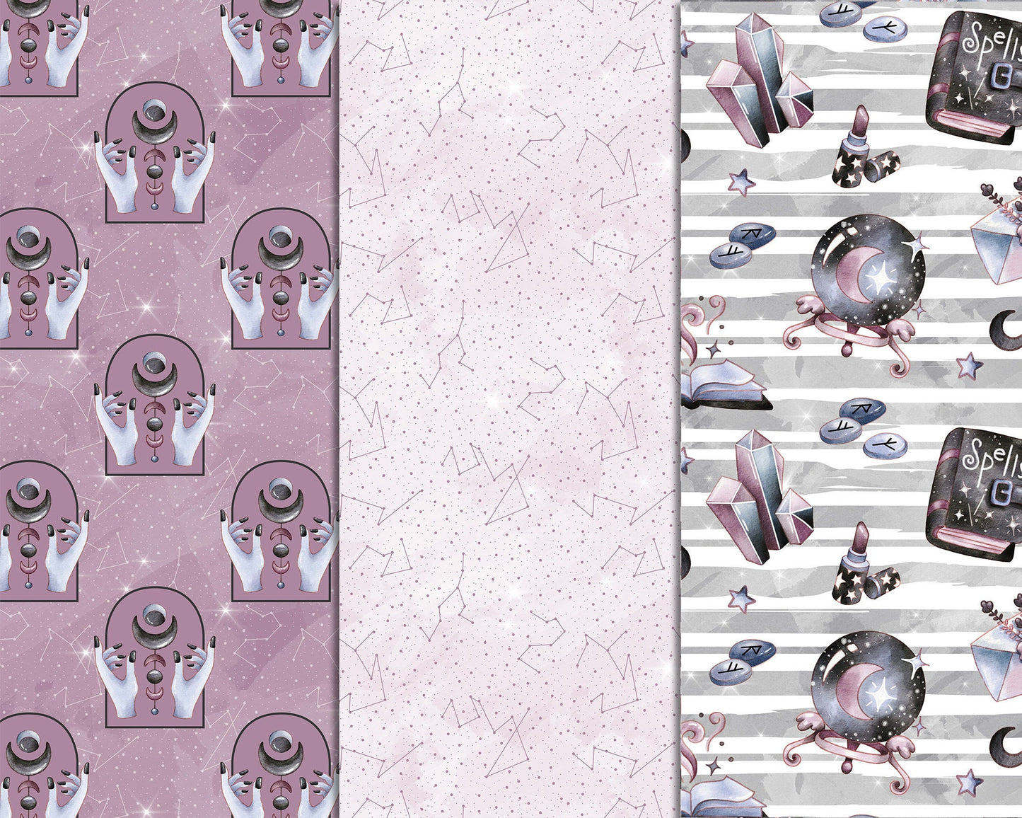 Witchy Vibes Digital Papers | Watercolor Halloween Patterns | Mystical Scrapbook Backgrounds