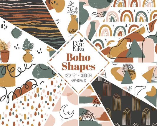 Boho Shapes Digital Papers – Modern Terracotta Scrapbook Backgrounds for Cards, Invitations & Crafts – Instant Download