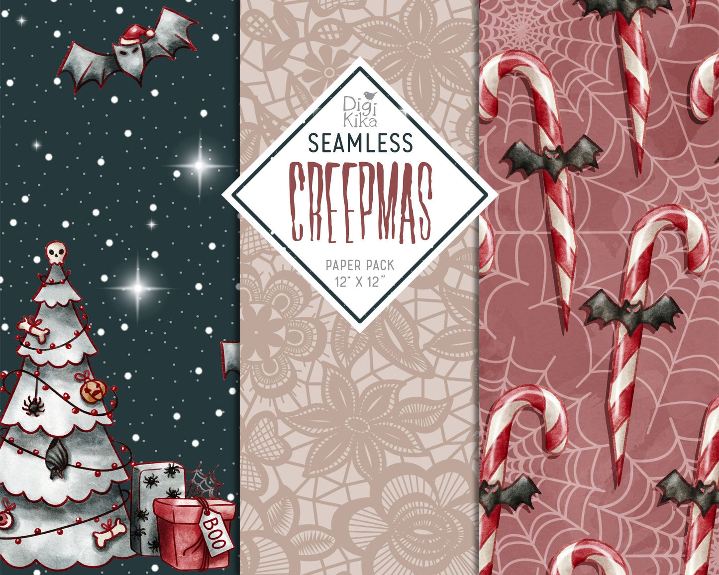 Creepmas Seamless Papers, Christmas Tileable Pattern, Scrapbook, Digital Paper, invitation, background, planner sticker, planner supply