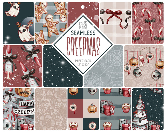 Creepmas Seamless Papers, Christmas Tileable Pattern, Scrapbook, Digital Paper, invitation, background, planner sticker, planner supply
