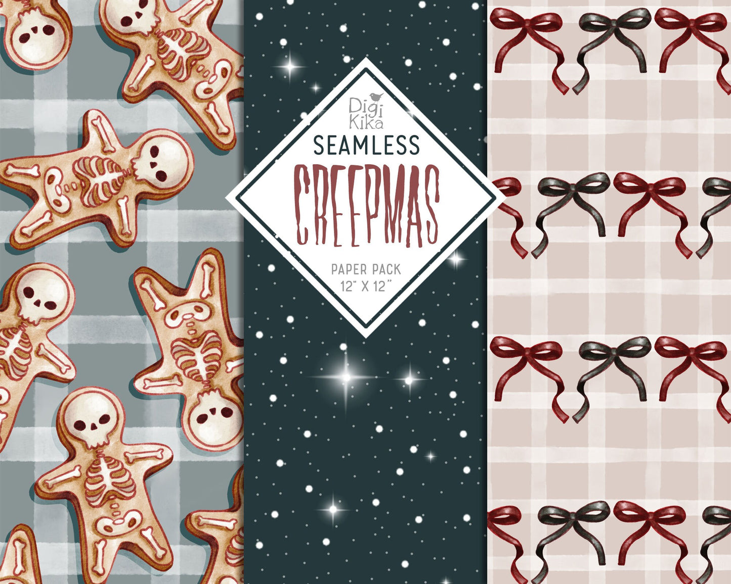 Creepmas Seamless Papers, Christmas Tileable Pattern, Scrapbook, Digital Paper, invitation, background, planner sticker, planner supply