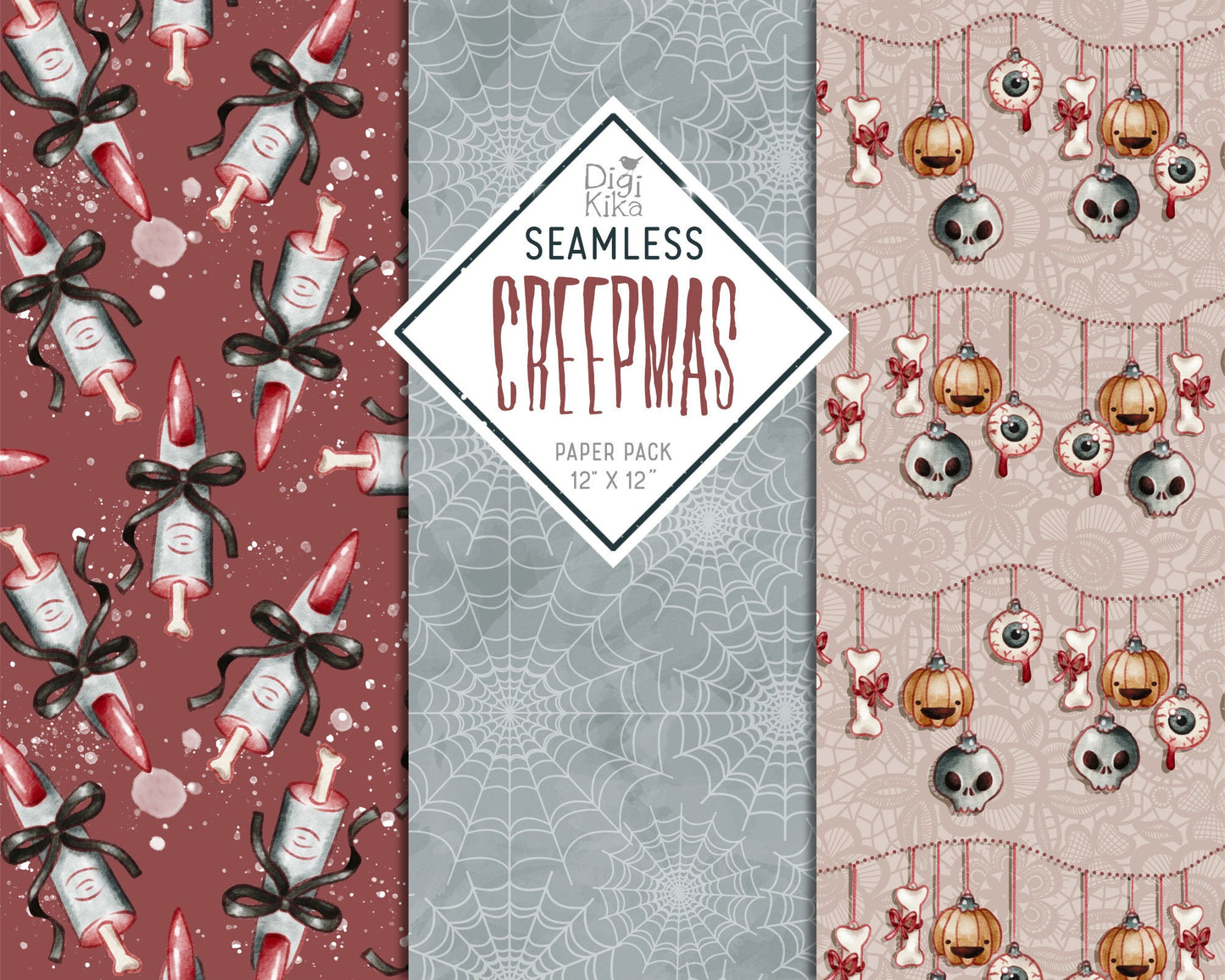 Creepmas Seamless Papers, Christmas Tileable Pattern, Scrapbook, Digital Paper, invitation, background, planner sticker, planner supply