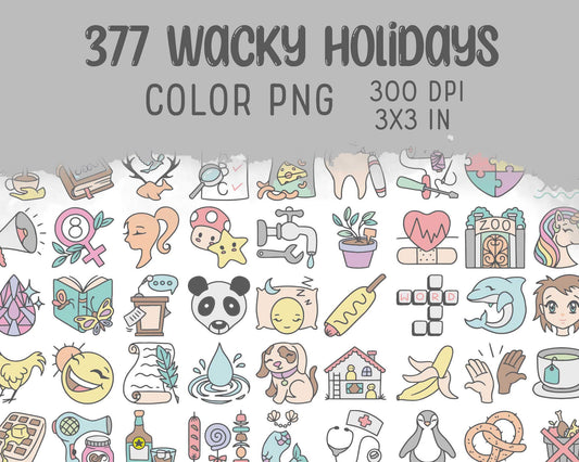 377 Wacky Holidays Icons PNG Bundle - COLOR Icons Clipart - Instant Download