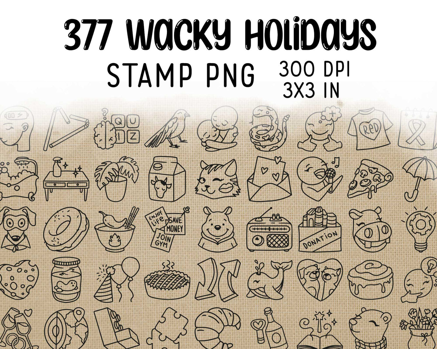 377 Wacky Holidays Icons PNG Bundle - STAMP Icons Clipart - Instant Download