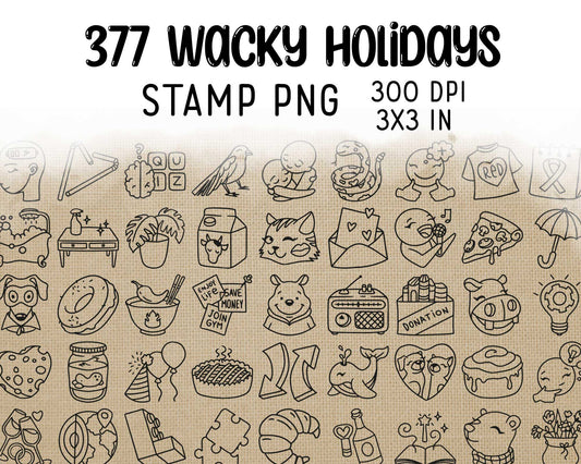 377 Wacky Holidays Icons PNG Bundle - STAMP Icons Clipart - Instant Download