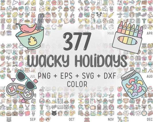 377 Wacky Holidays Icons COLOR BUNDLE - EPS, SVG, DXF, PNG Clipart - Instant Download