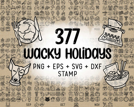 377 Wacky Holidays Icons STAMP BUNDLE - EPS, SVG, DXF, PNG Clipart - Instant Download