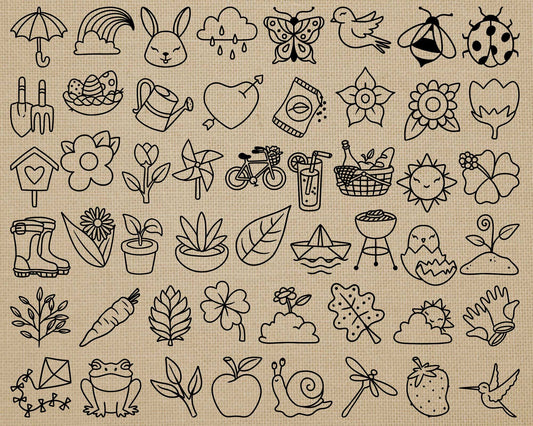 50 Spring Icons STAMP Bundle - EPS, SVG, DXF, PNG Clipart - Instant Download