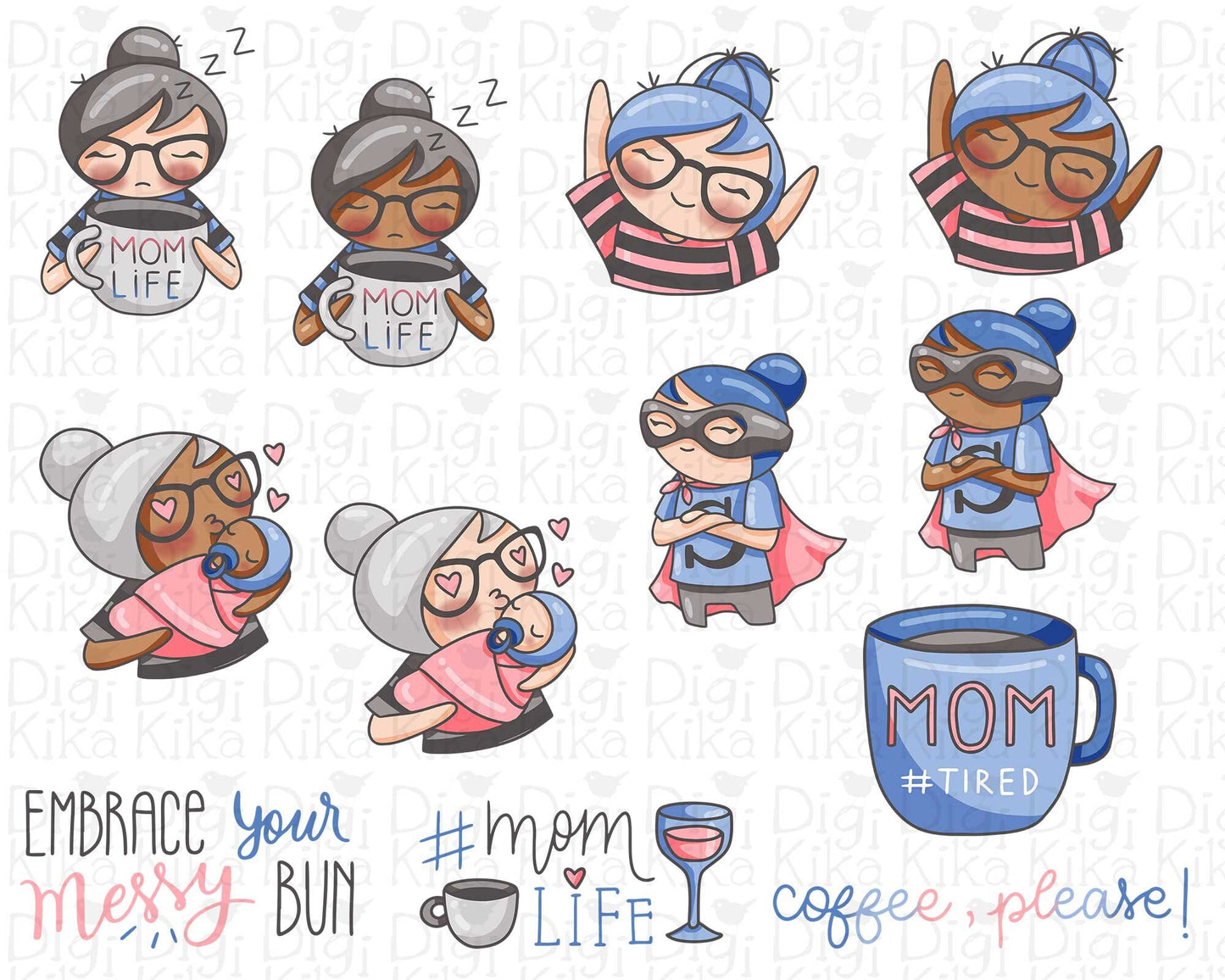 Elena Planner Girl - Mom Life COLOR Clipart - Planner Stickers, scrapbook , card design, invitations, paper crafts, INSTANT DOWNLOAD