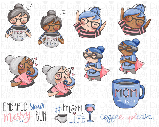 Elena Planner Girl - Mom Life COLOR Clipart - Planner Stickers, scrapbook , card design, invitations, paper crafts, INSTANT DOWNLOAD