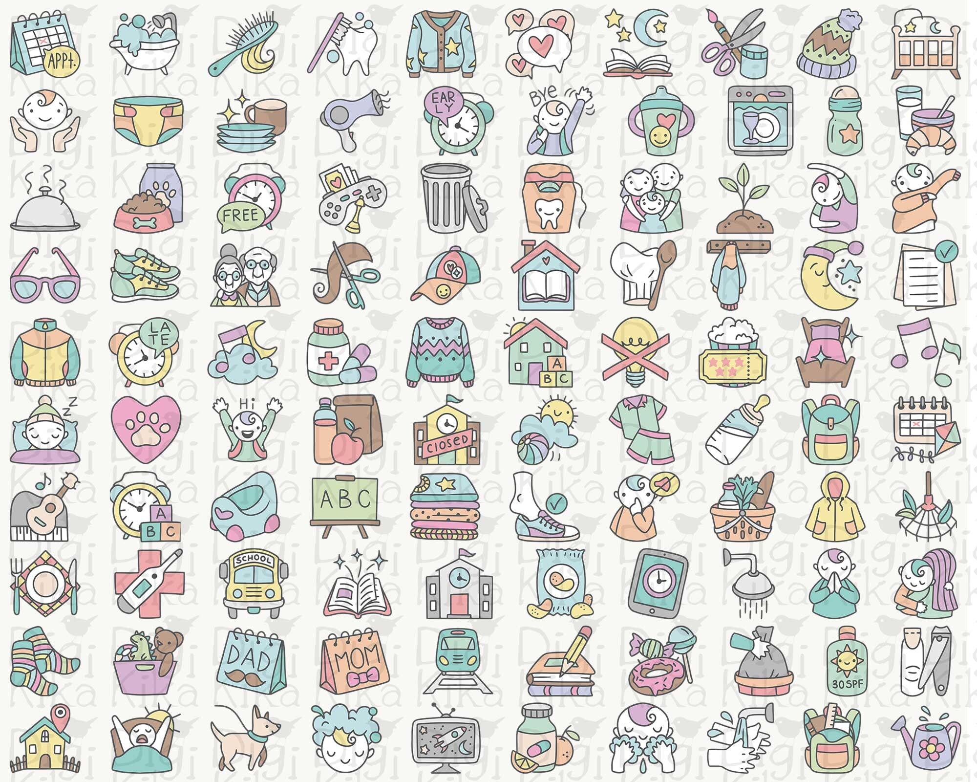 Am Routine Colorful Icons 100 Kids Routine COLOR Icons Vector - School Icons Clipart - Mom digit ...