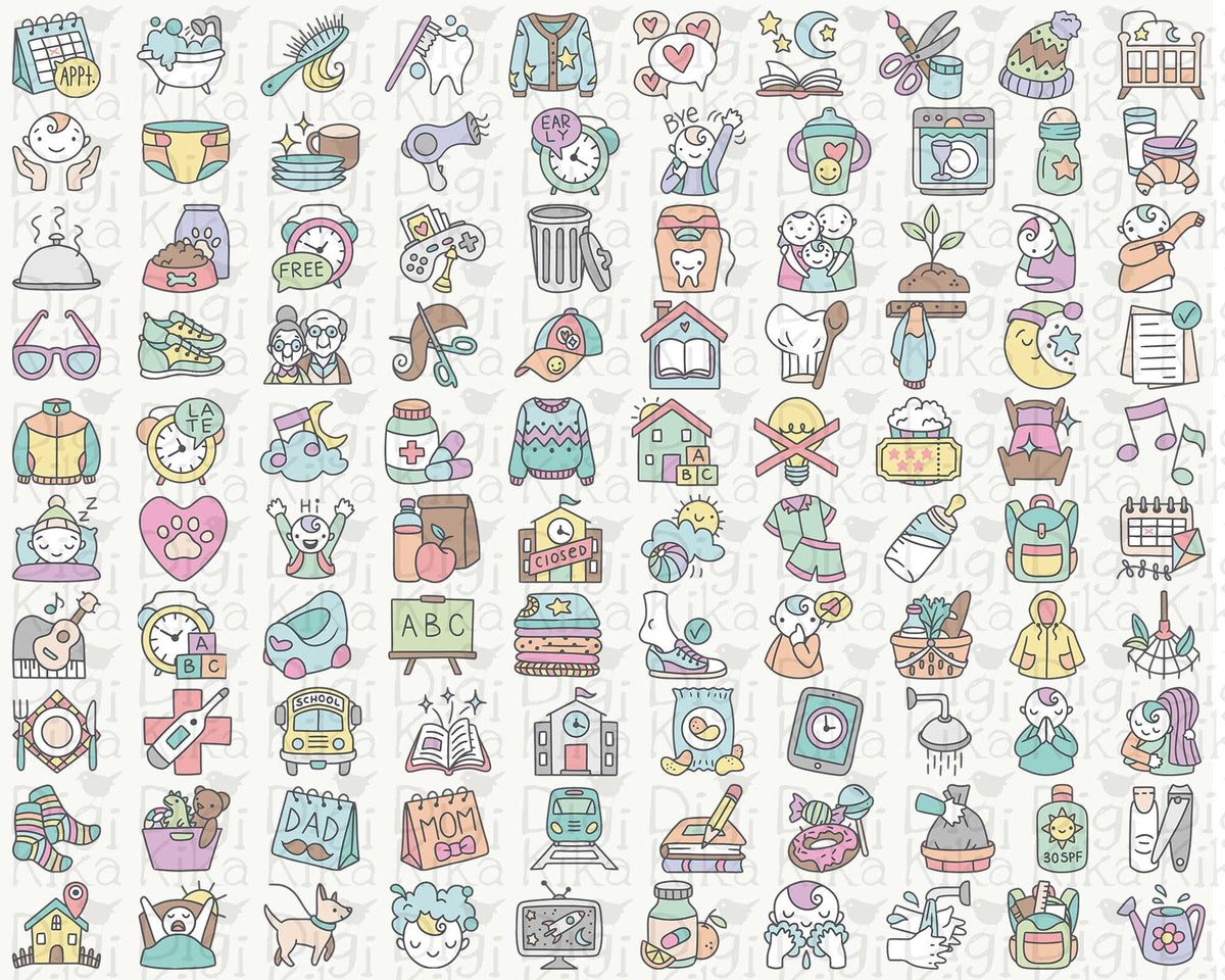 School Routine Icon 100 Kids Routine COLOR Icons Vector - School Icons Clipart - Mom digit ...