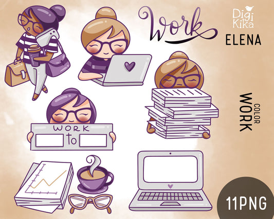 Work Color Clipart Set - Elena Planner Girl - Instant Download PNG