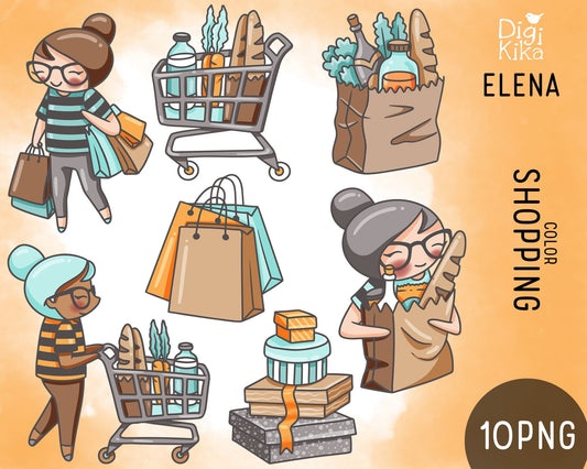 Shopping Color Clipart Set - Elena Planner Girl - Instant Download PNG