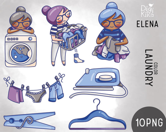 Laundry Color Clipart Set - Elena Planner Girl - Instant Download