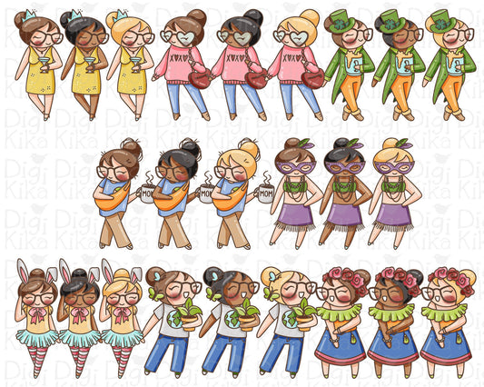 Elena Planner Girl - Holidays Outfits COLOR Clipart SET 1 -  Fashion Digital Stamp - Character Planner Sticker, scrapbook, craft, planner clipart