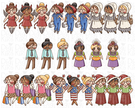 Elena Planner Girl - Holidays Outfits COLOR Clipart SET 2 -  Fashion Digital Stamp - Character Planner Sticker, scrapbook, craft, planner clipart