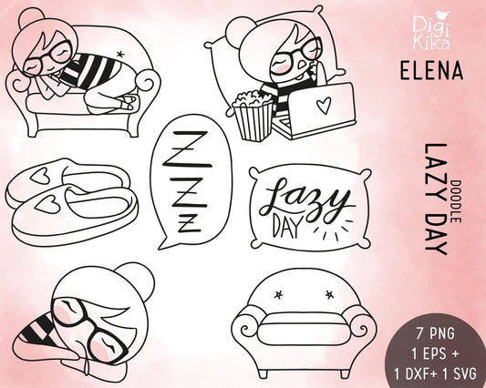 Lazy Day Stamp Clipart Set - Elena Planner Girl - EPS, SVG & DXF