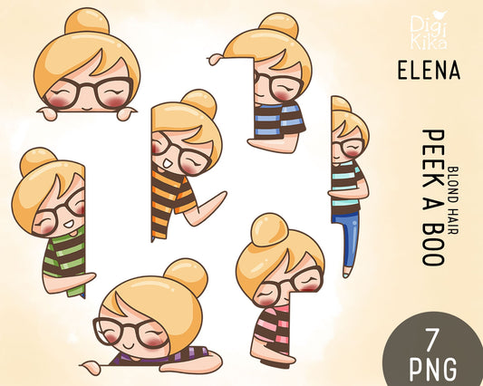 Peek a Boo Clipart Set - Blond Hair, Fair Skin Elena Planner Girl - Instant Download PNG