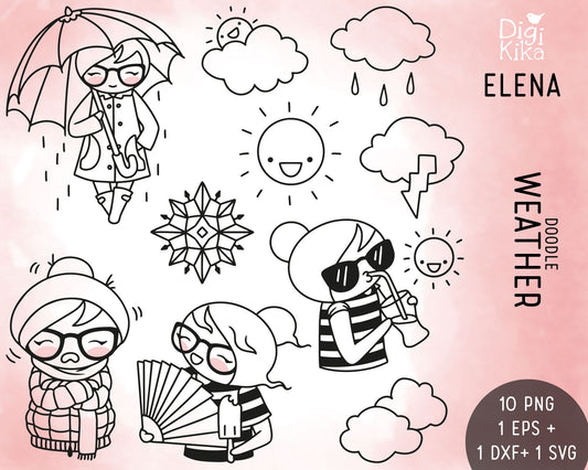 Weather Stamp Clipart Set - Elena Planner Girl - EPS, SVG & DXF