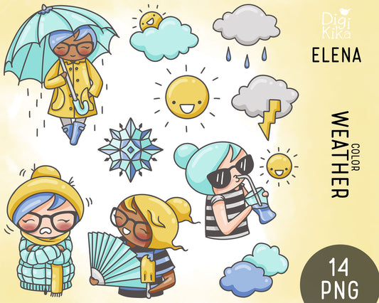Weather Color Clipart Set - Elena Planner Girl - Instant Download PNG