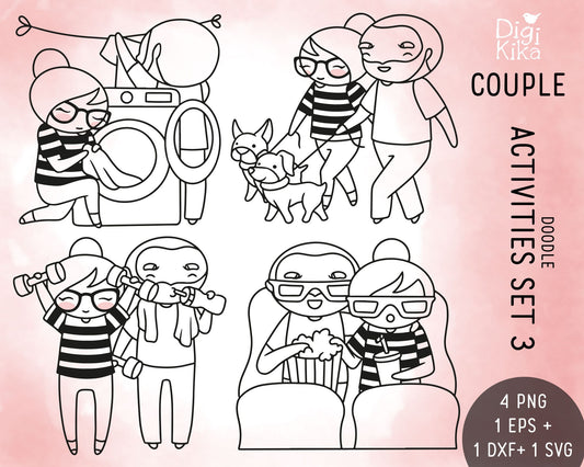 Couple Activities Clipart  SET 3 - Elena Planner Girl and Oliver Digital Stamp - Planner Sticker, scrapbook, craft, planner clipart