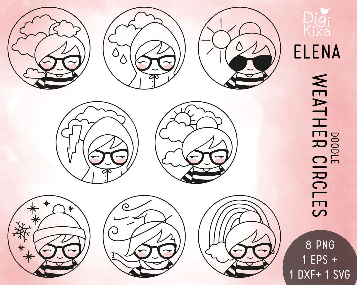 Elena Weather Circles Clipart – Doodle Forecast Stamp - EPS, SVG, DXF and PNG