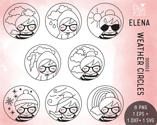 Elena Weather Circles Clipart – Doodle Forecast Stamp - EPS, SVG, DXF and PNG