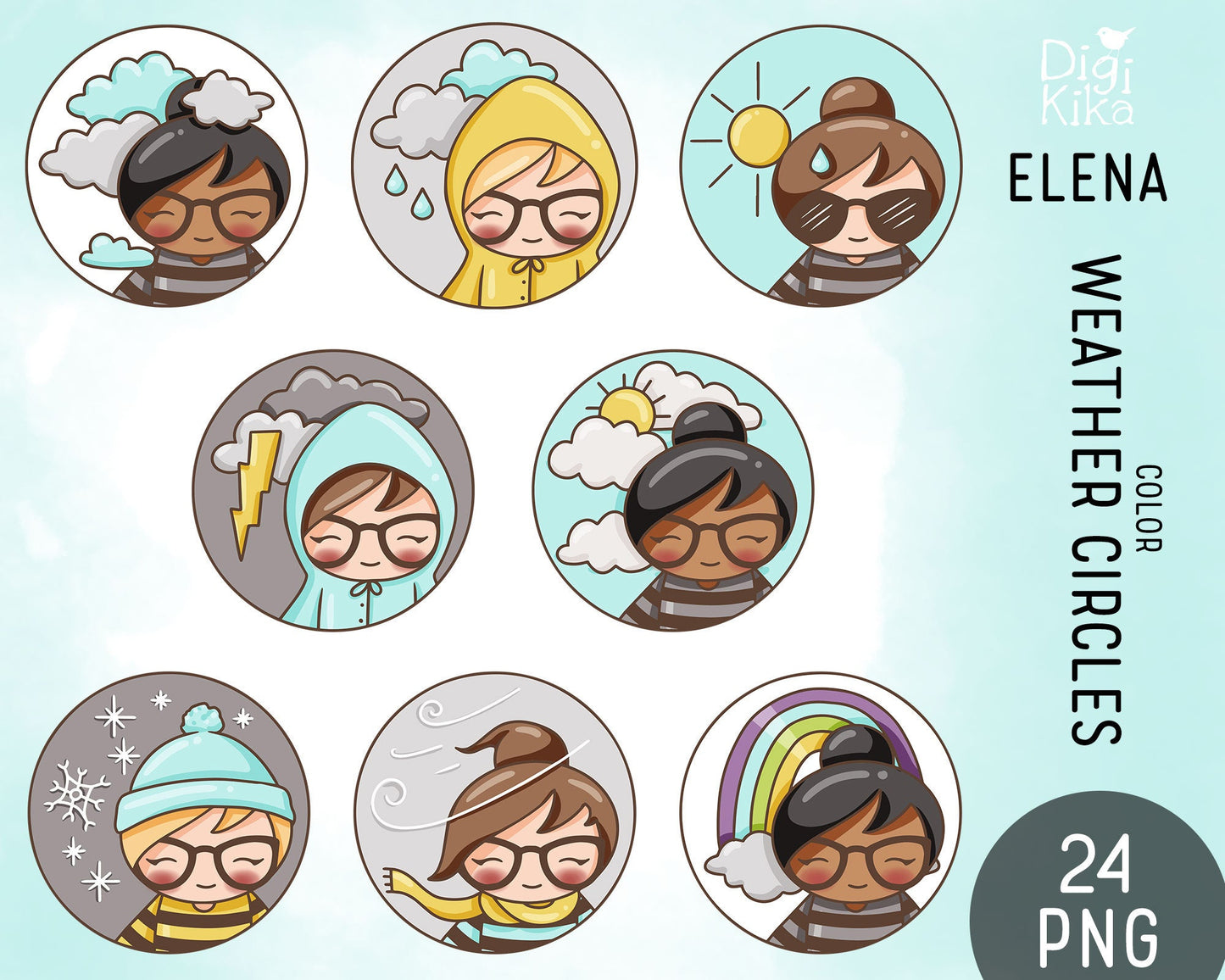Elena Planner Girl - WEATHER Clipart Set (3 Hair Colors + 2 Skin Tones)