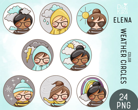 Elena Planner Girl - WEATHER Clipart Set (3 Hair Colors + 2 Skin Tones)