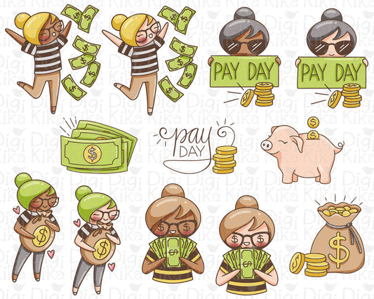 Pay Day Color Clipart Set - Elena Planner Girl - Instant Download