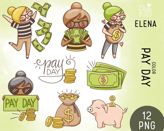 Pay Day Color Clipart Set - Elena Planner Girl - Instant Download