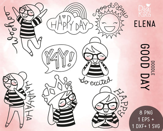 Good Day - Elena Planner Girl Stamp Clip Art Set - EPS, SVG & DXF