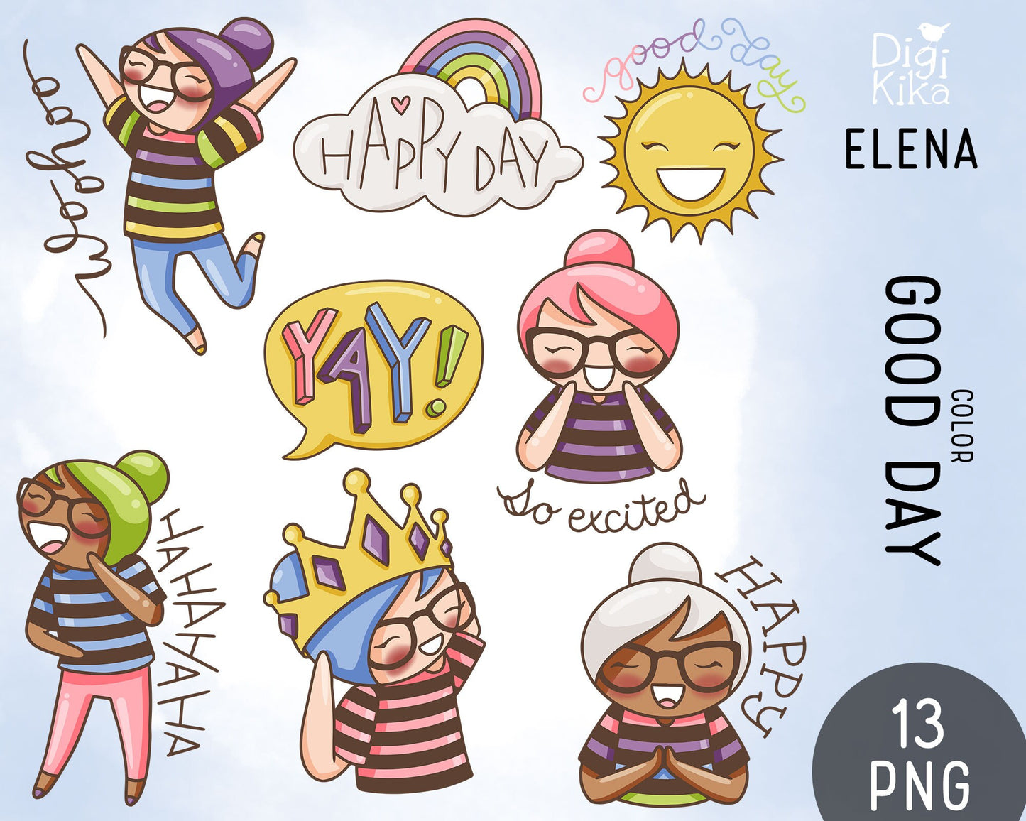Good Day - Elena Planner Girl Color Clip Art Set - EPS, SVG & DXF