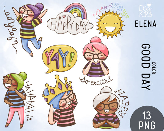 Good Day - Elena Planner Girl Color Clip Art Set - EPS, SVG & DXF