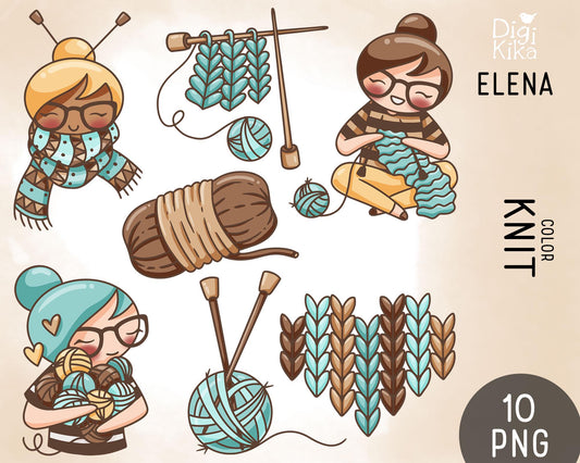 Knit - Elena Planner Girl Color Clip Art Set - EPS, SVG & DXF